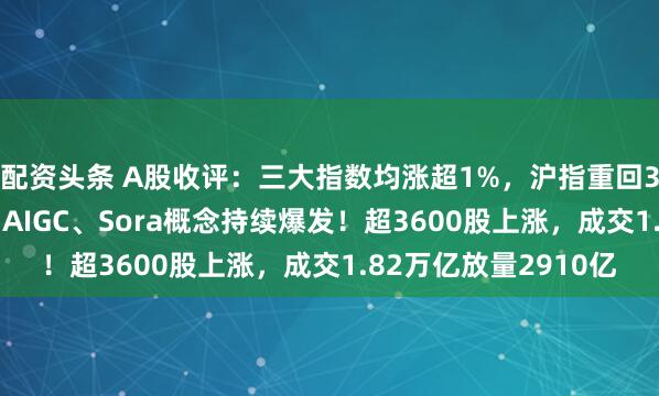 配资头条 A股收评：三大指数均涨超1%，沪指重回3400点，文化传媒、AIGC、Sora概念持续爆发！超3600股上涨，成交1.82万亿放量2910亿