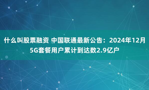 什么叫股票融资 中国联通最新公告：2024年12月5G套餐用户累计到达数2.9亿户